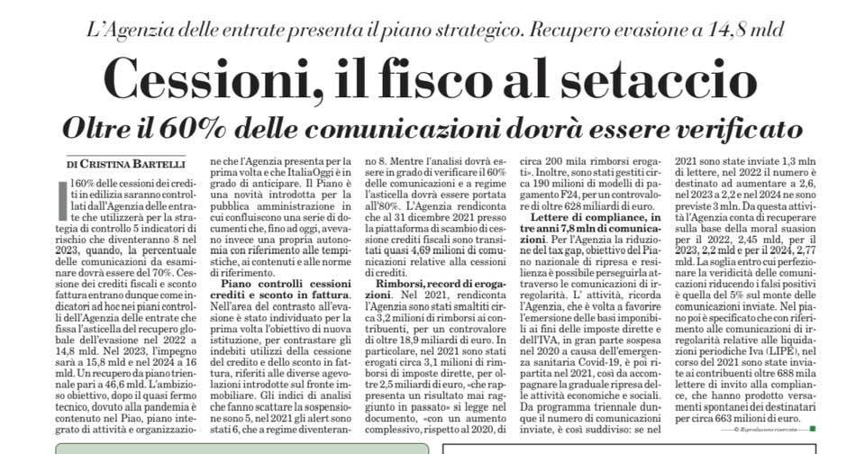 Cessioni dei crediti in edilizia e controlli dell’Agenzia delle Entrate.
