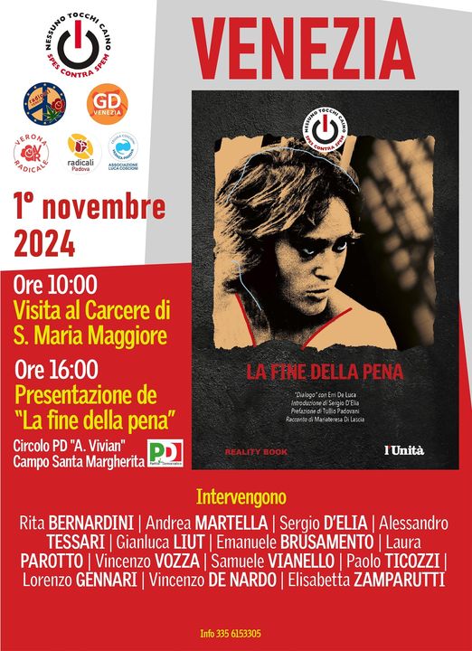 Gianluca Liut, Consigliere Generale della Associazione Luca Coscioni e Consigliere Nazionale di Nessuno Tocchi Caino, partecipa all’incontro “La fine della pena”, Venezia, 1.11.2024