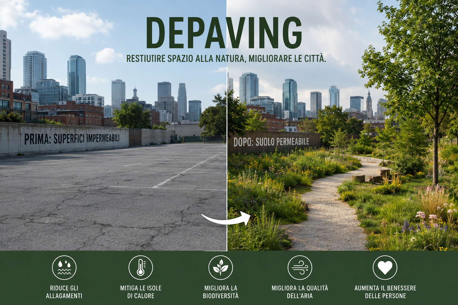 🟠 Depaving: togliere l’asfalto per restituire spazio alla natura. La nuova rivoluzione delle città_di Gianluca Liut_29.06.2026